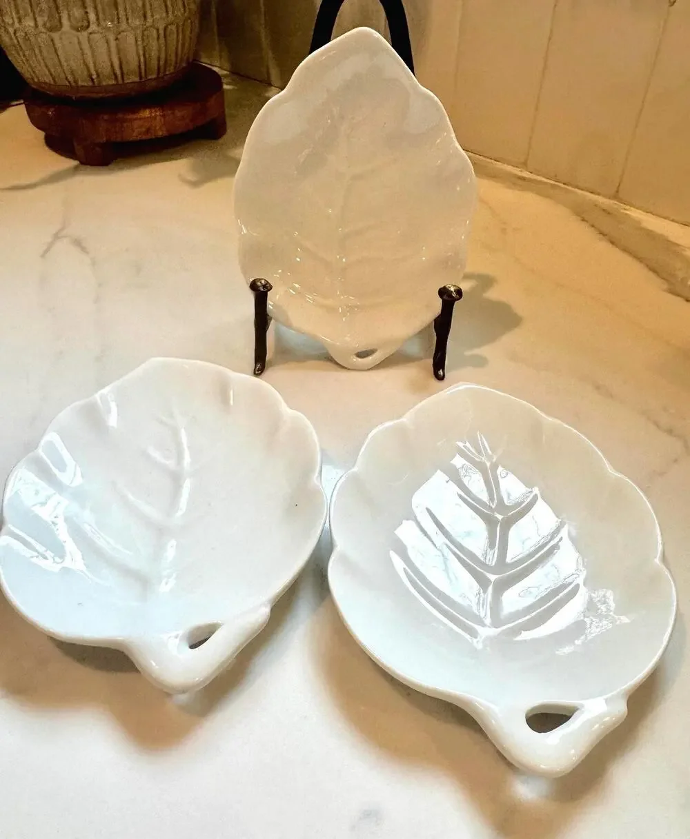 Vintage Set of 3 Lillian Vernon Leaf Dishes or Butter Pats - Cottagecore Kitchen
